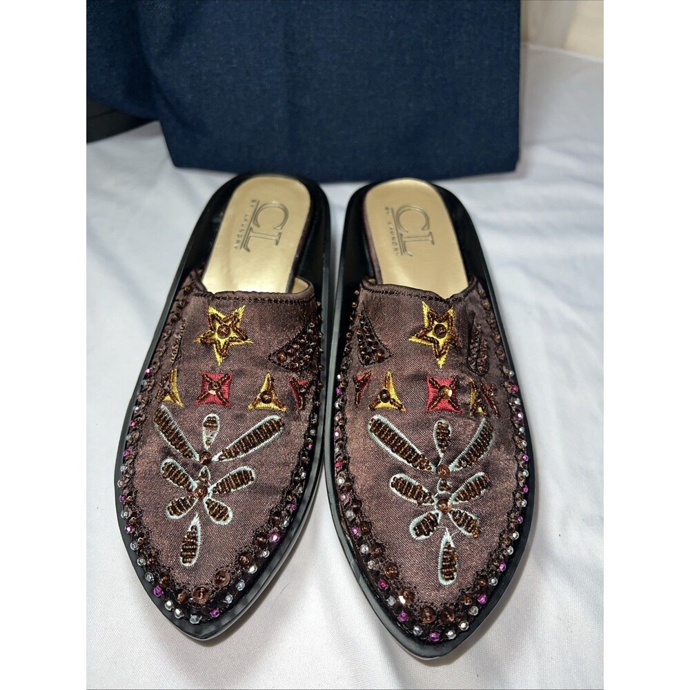 CL By Laundry Beautifully Beaded Wedge Y2k Brown Mule Size‎ 6m Treva - Picture 2 of 9